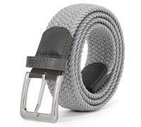 JASGOOD Braided Woven Elastic Stretch Belt for Men Women Web Casual Belt for Pants Jeans,Grey/Silver Buckle