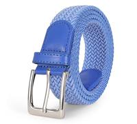JASGOOD Braided Woven Elastic Stretch Belt for Men Women Web Casual Belt for Pants Jeans,SkyBlue with White/Silver Buckle