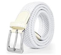 JASGOOD Braided Woven Elastic Stretch Belt for Men Women Web Casual Belt for Pants Jeans,White/Silver Buckle