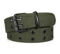 JASGOOD Canvas Double Grommet Belt Unisex Casual Double Prong Belt for Men Women for Jeans Pants, Army Green, L
