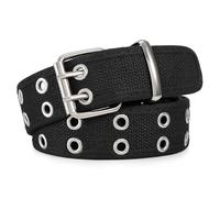 JASGOOD Canvas Double Grommet Belt Unisex Casual Double Prong Belt for Men Women for Jeans Pants, Black, Silver Buckle, L