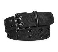 JASGOOD Canvas Double Grommet Belt Unisex Casual Double Prong Belt for Men Women for Jeans Pants, Black, Black Buckle, L