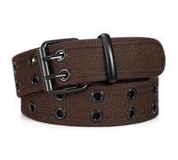 JASGOOD Canvas Double Grommet Belt Unisex Casual Double Prong Belt for Men Women for Jeans Pants, Coffee, L