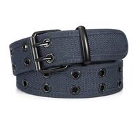 JASGOOD Canvas Double Grommet Belt Unisex Casual Double Prong Belt for Men Women for Jeans Pants, Dark Gray, L