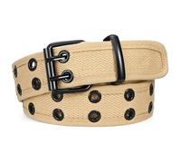 JASGOOD Canvas Double Grommet Belt Unisex Casual Double Prong Belt for Men Women for Jeans Pants, Khaki, L