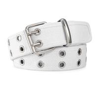 JASGOOD Canvas Double Grommet Belt Unisex Casual Double Prong Belt for Men Women for Jeans Pants, White, L