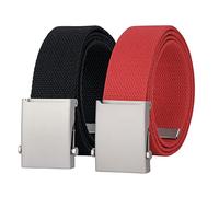 JASGOOD Canvas Web Belt for Men Adjustable Cloth Fabric Military Belt with Metal Buckle(QBlack+Red,Fits Pant Up to 45")