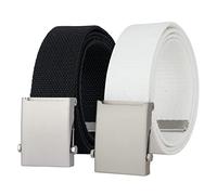 JASGOOD Canvas Web Belt for Men Adjustable Cloth Fabric Military Belt with Metal Buckle(QBlack+White,Fits Pant Up to 45")