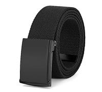 JASGOOD Cut To Fit Canvas Web Mens Belt - Flip-Top Solid Black Military Buckle, Adjustable Unisex Canvas Webbing Belts for Golf, Work, Sports & Outdoor,Black,46"