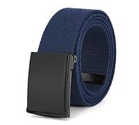 JASGOOD Cut To Fit Canvas Web Mens Belt - Flip-Top Solid Black Military Buckle, Adjustable Unisex Canvas Webbing Belts for Golf, Work, Sports & Outdoor,Blue,40"