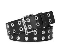 JASGOOD Double Grommet Belt PU Leather Belt for Women/Men Halloween Punk Jeans 2 Hole Belt Wide 1.5 Inch Black Fit fo Waist Size 40 Inch