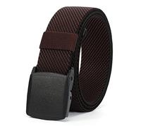 JASGOOD Elastic Stretch Belt for Men Outdoor Sports Work Nylon Canvas Web Mens Elastic Belt with Plastic Buckle, Width 3.8cm,Coffee,Fit Pants Below 35"