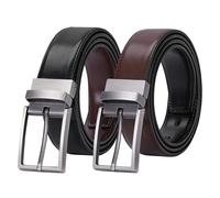 JASGOOD Leather Reversible Belt for Men Black and Coffee Dress Belt Rotate Buckle (Black and coffee, Suit for Waist Size 34-37 Inches