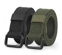 JASGOOD Men Canvas Fabric Belts Casual Web Cloth Belts with Black Double Ring Buckle 2 Pack,Black+Army Green