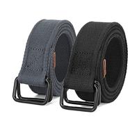 JASGOOD Men Canvas Fabric Belts Casual Web Cloth Belts with Black Double Ring Buckle 2 Pack,Black+Dark Gray