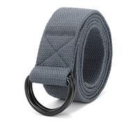 JASGOOD Men Gray Canvas Belt, Webbing Cloth D Ring Buckle Belt Extra Long with Metal Tip for Pants (One Pack Gray,Fit Waist Size 28-32 inch)