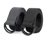JASGOOD Men&Women Canvas Belt Web Fabric Casual Belt with Black Double D-ring 1 1/2" Wide Set of 2 (Black+Grey,Fit Waist Size 28''-32'')