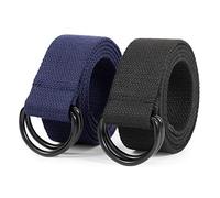 JASGOOD Men&Women Canvas Belt Web Fabric Casual Belt with Black Double D-ring 1 1/2" Wide Set of 2 (Black+Blue,Fit Waist Size 34''-39'')