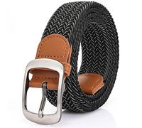JASGOOD Mens Belt-Elastic Braided Stretch Belt with Covered Leather Buckle for Jeans Woven Trouser Belts for Men and Women,Black Grey,Fit Waist Size 33"-37"