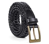 JASGOOD Men's Braided Leather Belt, Braided Woven Belt for Men Casual Jeans with Solid Strap Single Prong Buckle (A-Black,Suit for Pant Size 32-37 inch)