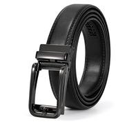 JASGOOD Mens Ratchet Leather Belt Men Casual Dress Belt Automatic Adjustable Click Belts with Slide Buckle,Black