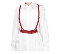 JASGOOD Punk Leather Thin Belt for Women Faux Leather Skinny Body Adjuatable Belts with Gothic Circle Chain(Red,Fit Waist Size 28"-36")