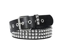 JASGOOD Punk Rivet Studded Belt Goth Row Pyramid Square Bead PU Leather Vintage Punk Rock Grommet Belt for Jeans Pants,Black,Fit Waist 35-40 Inches