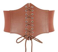 JASGOOD Women Elastic Lace-up Corset Belt Tied Waspie Wide Belts Costume Stretch Waist Belt for Halloween, Brown, XL