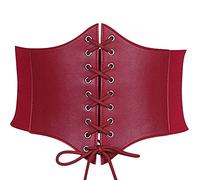 JASGOOD Women Elastic Lace-up Corset Belt Tied Waspie Wide Belts Costume Stretch Waist Belt for Halloween, Red, X-Large