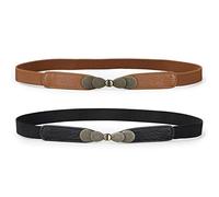JASGOOD Women Skinny Elastic Stretch Belt for Dresses Retro Ladies Waist Vintage Thin Belts 2 Pack,Black+Brown