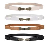 JASGOOD Women Skinny Elastic Stretch Belts for Dresses Retro Ladies Waist Vintage Thin Belts 4 Pack, Brown+ Black+White+Beige