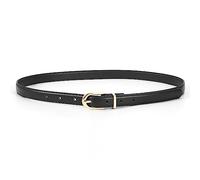 JasGood Women Thin Leather Belt Skinny Faux Leather Belt for Jeans Dress with Gold Alloy Buckle（Black，Fit Waist Size 26-31 inch）