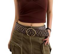 JASGOOD Women Vintage Wide Waist Belt PU Leather Rivet Studded Belt for Pants Jeans Dresses，Coffee