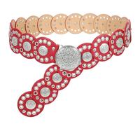 JASGOOD Women Western Vintage Disc Waist Belts Wide Concho Leather Boho Waist Belts for Dress Jeans, Red, S