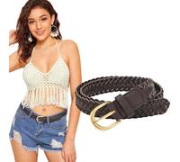 JASGOOD Women's Braided Belt Skinny Casual PU Leather Woven Belt for Jeans Pants,M,Coffee