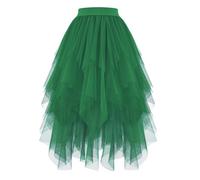JASGOOD Women's Tulle Skirt High Low Layered Irregular Ladies Elastic Waist A-Line Midi Ballet Skirt for Prom Party Daily, Green, L