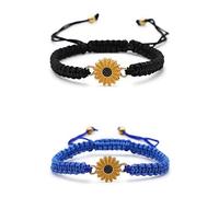 Jasimkiss Sunflower Bracelets Adjustable Boho Sunflower Daisy Charm Bracelets Handmade Braided Rope Friendship Matching Bracelets Promise Bracelets for Couples Women, 6''-11'', String Alloy, no