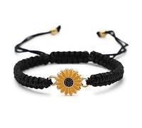 Jasimkiss Sunflower Bracelets Adjustable Boho Sunflower Daisy Charm Bracelets Handmade Braided Rope Friendship Matching Bracelets Promise Bracelets for Couples Women, 6 - 12 Inch, String Alloy, no