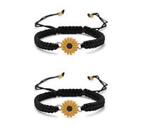 Jasimkiss Sunflower Bracelets Adjustable Boho Sunflower Daisy Charm Bracelets Handmade Braided Rope Friendship Matching Bracelets Promise Bracelets for Couples Women, 6 inches - 11 inches, String