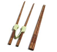 JaSiTeBW Chopstick Helper Training Set - Easy-to-Use Learning Chopsticks for Adults, Ergonomic Design with Silicone Trainer for Hand Tremor & Arthritis Assistance (2 Pairs Wooden Chopsticks)