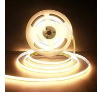 JASKFG COB Led Strip, 5M 3000K Warm White LED Strip Lights DC12V,480LEDs/M, CRI 90+, Easy DIY Home Decor Installation, Home DIY Lighting [Energy Class A] (Warm White, 5M COB 12V)