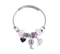 JASKFG Stainless Steel Cable Bracelet with Purple and Pink Beads, 20 cm(Purple and Pink)