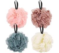 JASLY Bath Shower Loofah Sponge Pouf Body Scrubber Exfoliator (Set of 4) (multicolor)