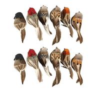 Jasmeko Artificial Robin Bird Clip on Bird - Red Cardinal, Christmas Tree Decor Ornament, Birds Crafts Sets for Tree Home Garden Outdoor Party Decorations (D-12Pcs-Sparrow)