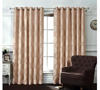 Jasmin Elinor FLORAL JACQUARD RING TOP FULLY LINED READYMADE PAIR OF EYELET CURTAINS WITH TIE BACKS (90x90, Caramel)
