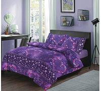 Jasmin Floral Hearts Pattern Luxurious Modern Style Duvet Cover Sets Reversible Bedding Sets NZ (Purple, King Size)