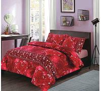 Jasmin Floral Hearts Pattern Luxurious Modern Style Duvet Cover Sets Reversible Bedding Sets NZ (Red, Single Size)