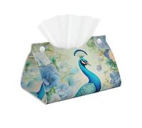 Jasmine Blue Peacock Rectangular leather tissue box, suitable for office, bathroom, home, and car interiors.