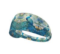 Jasmine Blue Peacock Stretchy Non-Slip Sweat Wicking Hair Bands for Women & Men, Workout Headwrap for Gym, Running, Yoga, Tennis