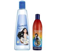 Jasmine Coconut Hair Oil with Vitamin E (500ml) & Ayurvedic Coconut Hair Oil with 22 Herbs (300ml) | Combo for Shiny, Strong & Healthy Hair